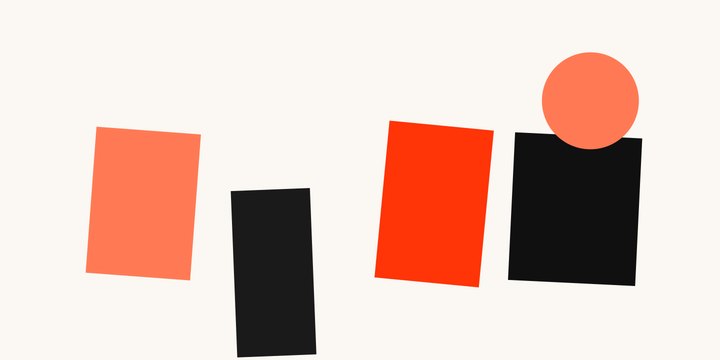 Flat geometric editorial illustration of a grid of hotel blocks with one tilted block toppling off the shelf