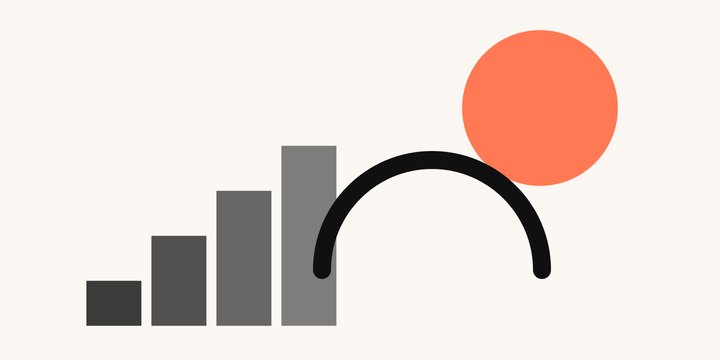 Flat geometric editorial illustration of a steady climb of steps beside an untouched circle