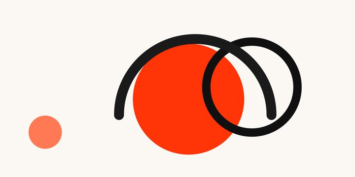 Flat geometric editorial illustration of a coin caught at the peak of a rising arc